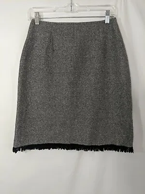 J. JILL Pencil Skirt 8P Fringe Wool Silk Blend Lined Black White Zipper Career • $10