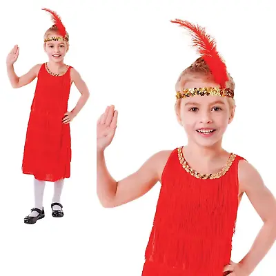 1920's Red Charleston Flapper 20's Dress Girls Fancy Dress Childs Costume • £12.99