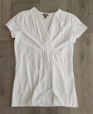 J. Jill Top Shirt Women's XS White V -Neck Knit Pleated Accent Stretch FLAW • $12.97