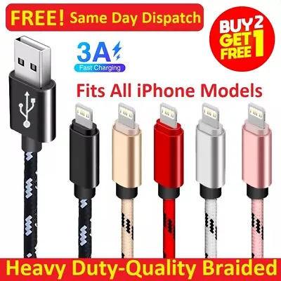 IPhone Fast Charger Cable Braided 5 6 7 8 X XS XR 11 12 13 14 Pro IPad Plus Mini • £2.99