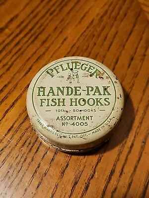 Vintage Pflueger Hande-Pak Fish Hooks Tin W/Hooks No. 4005 • $7.95