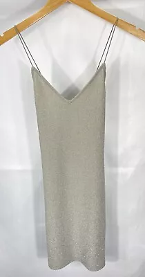 H&M Divided Womens XS Gray Silver Shimmer Summer Mini Dress Spaghetti Strap • $12