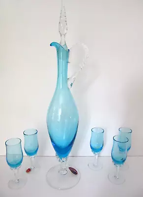 Vintage VIMAX  7 Pc. DECANTER SET HAND BLOWN ART GLASS Italy MURANO BARWARE • $149