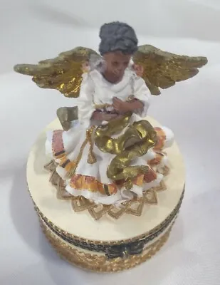 Vintage Angel Trinket Box Composite Hinged Black Woman 3  Romantic  • $10.99
