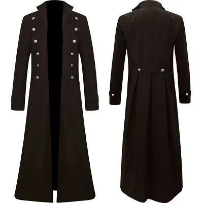 Steampunk Retro Trench Coat Gothic Jacket Medieval Costume Men Carnival Coats • £21.99