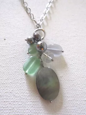 Abalone Mother Of Pearl Necklace With Silver Chain~ 14   • $9.95