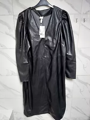 Womens H&M Blac Faux Leather Midi Dress Size L ( 12)  BNWT • $35.49