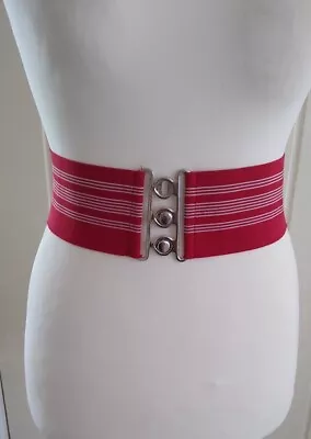 Ladies Vintage Waspie Red White 80s Wide Elasticated Belt With Snap Fastening  • £7.40