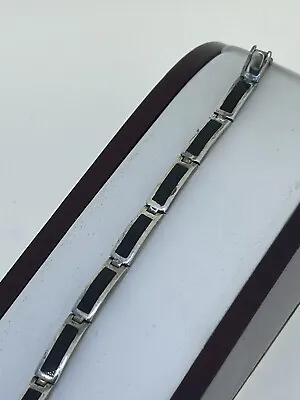 Mexico Sterling Silver 925 Onyx Inlay Link Bracelet • $24.99