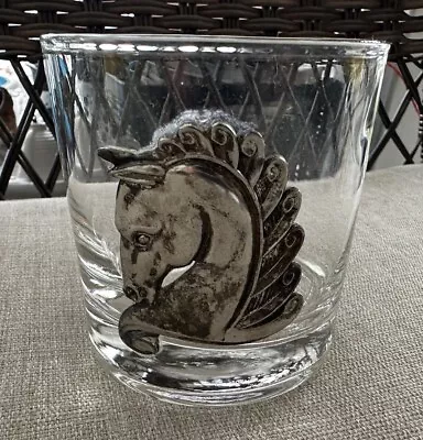 VTG Equestrian Pewter/Silverplate Horse Lowball Double Old Fashion Tumbler Glass • $48.50