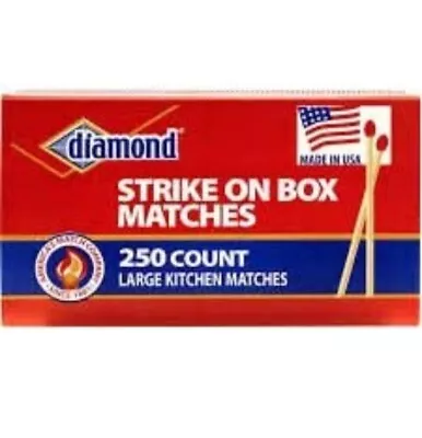$7.99 • Buy STRIKE On BOX 250 LARGE Wood Kitchen MATCHES Red Tip Wood Camping DIAMOND