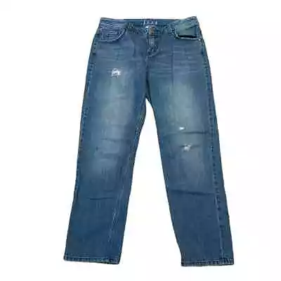 Elle Jeans Womens 6 Crop Straight Leg Mid-Rise Distressed Denim Medium Wash Blue • $13