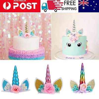 3D Unicorn Cake Topper Birthday Party Cake Decoration Topper Ears Eyelash Child • $10.89