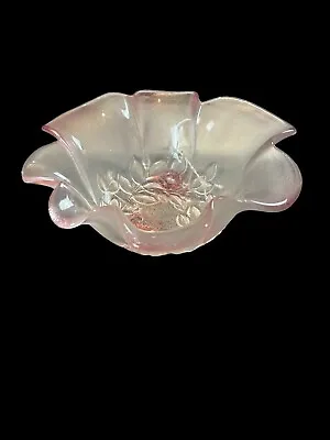 Mikasa Pink Rosella Crystal Glass Round Bowl Ruffle Edge Frosted Floral • $36.88