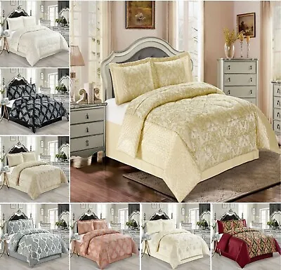 Jacquard Bedspread 3 Piece Heavy Quilted Comforter Set Floral Pattern Bed Throw • £35.99