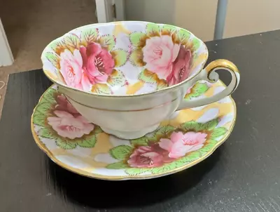 Tea Cup & Saucer Set-Porcelain-Pink Roses-Vintage 1945-1951-Made Occupied Japan • $12