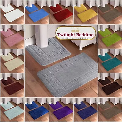 £10.45 • Buy 2 Piece Bath Mat Pedestal Set Non Slip Greek Toilet Bathroom Rug Extra Absorbent