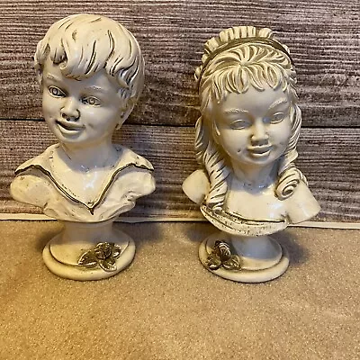 VINTAGE KITCHSY Boy & Girl Head Bust Statues By Universal Statuary Corr 1962 • $16