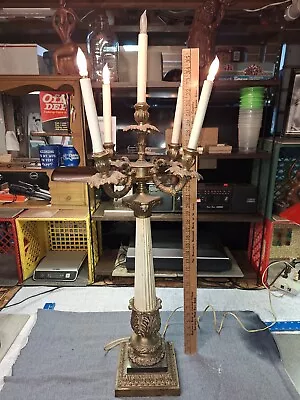 VTG Antique - Table Lamp Art Nouveau Metal 5 Arm Candelabra Light LARGE • $125