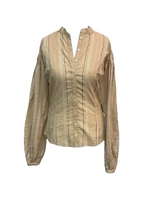 Catherine Malandrino Mao Collar Beige W Print Balloon Sleeves P NWT Vintage • $48.56