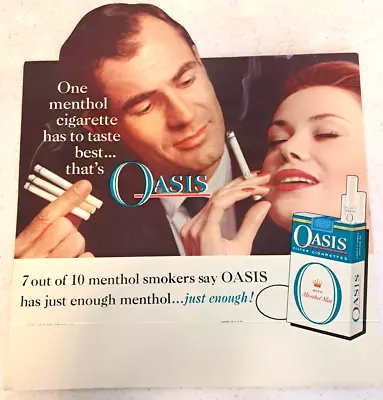 Oasis Cigarettes Vintage Cardboard Advertising Sign Man Woman Menthol Smoking • $68