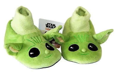 BABY YODA MANDALORIAN Plush Sock Top Slippers W/ Ears NWT Toddler's 7-8 Or 9-10 • $14.99