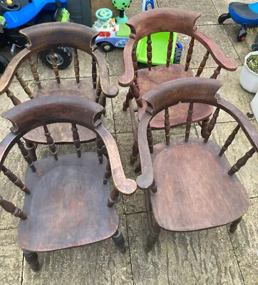 £200 • Buy 19th Century Elm Captains Smokers Chair Bow Seat - Double H Stretcher X4
