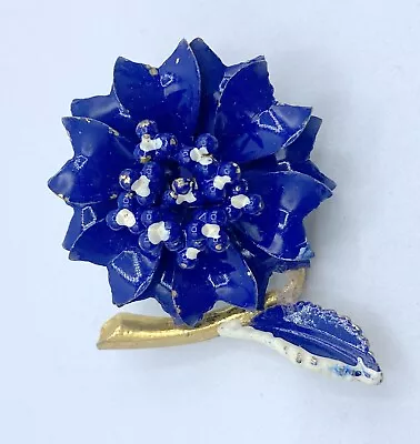 B3-542 Vintage Brooch Pin 1.5  Flowers Blue Painted • $4.99