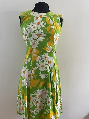 Vtg 60s Malia Mod Flower Power Cotton Hawaiian GoGo Dress Green/Yellow XS/S • $85