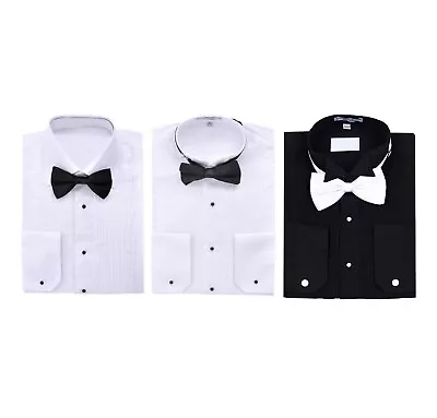 Pre-Owned Men's Tuxedo Dress Shirt Wingtip & Laydown Collar With Bow-Tie • $12.59