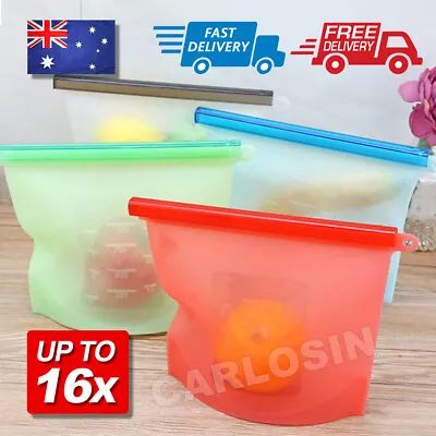 16x Silicone Food Preservation Reusable Storage Bags Fresh Sealer Pouch Zip Lock • $14.95