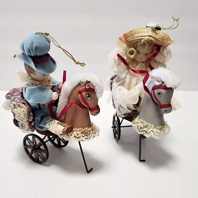 Vintage Kurt Adler Boy And Girl Horse Cart Victorian Ornaments Christmas 1984 • £21.40