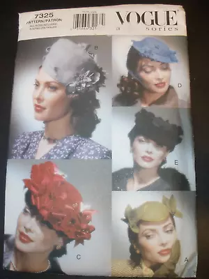 VOGUE 7325 Pattern Retro 40s/50s Vintage Hats Fascinators 6 Styles Uncut • $13.99