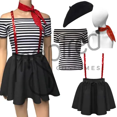 Girls MIME Artist Costume Black Skirt SEQUIN BRACES French Circus FANCY DRESS • £3.99