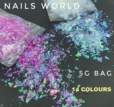 5g Crushed Mylar Broken Glass Nail Art Glitter Holographic Mirror Flakes Foil UK • £2.69