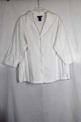 Venezia Jeans White Women's Eyelet Top Blouse 3/4 Sleeve 18/20 045 • $28.99