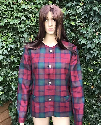 🔴  Vintage Ladies EDINBURGH Burgundy Red Green Wool Check Tartan Jacket UK 16 • £3.95