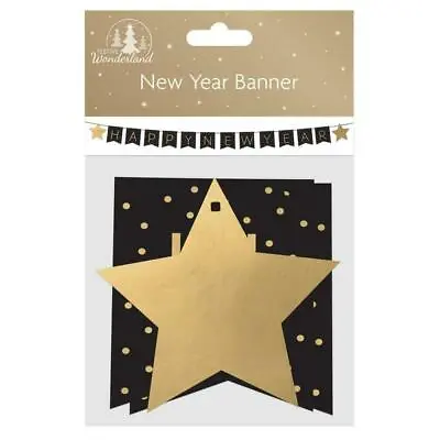 New Year Party Banner Bunting Black With Gold Foil 2.4m - Happy New Year • $3.72