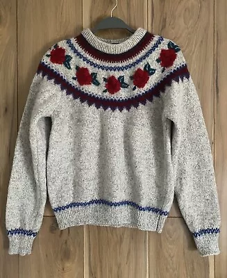 Vintage Woolrich Size Medium Womens Wool Sweater Fair Isle Nordic Rose Flower • $24