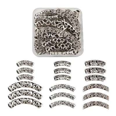 30pcs Alloy Antique Silver Filigree Tube Beads Curved Hollow Spacer Beads • £10.67