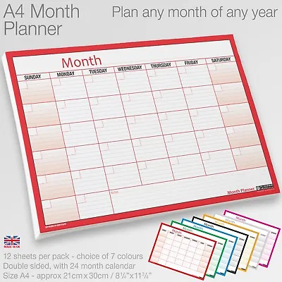 £8.49 • Buy MONTH PLANNER Desk / Wall A4 Monthly Planner Double Sided Inc. 4 Year Calendar
