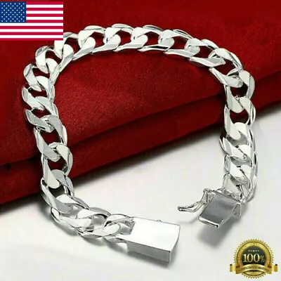 Fashion 925 Sterling Solid Silver Men Jewelry 10MM Chain Bracelet INISEX • $3.99