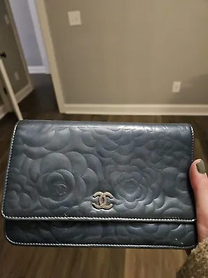 Authentic Chanel Blue Camellia Wallet On Chain Crosbody Bag WOC-MUST SELL • $255