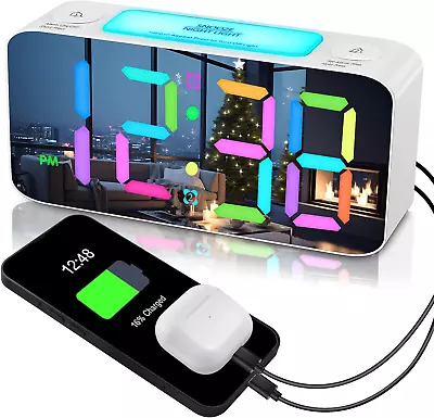 RGB Digital Mirror Alarm Clock 15 Dynamic Color & 7  Large LED Screen 7-Color  • $14.99