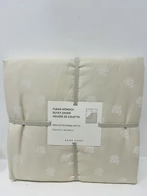 Zara Home King Size Cream Flower Duvet 100% Cotton Sateen BNIP 300 TC • £44.95