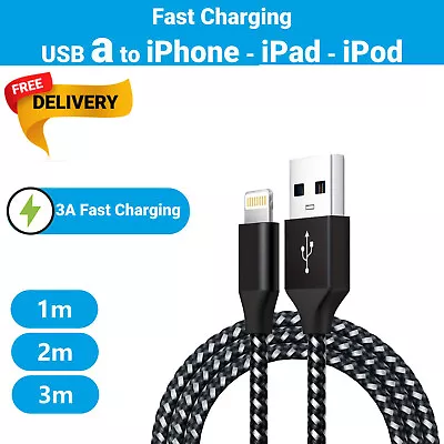 3 Cables 1m 2m 3m Long IPhone Charger For Apple IPhone 12 11 X 13 IPad USB Cable • £2.49