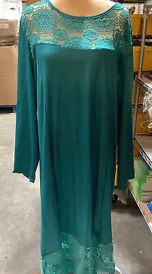 NEW Womens 4XL Turquoise Dress W/Crochet  Neck/Bottom Trim Mullet Skirt (drapey) • $33.96
