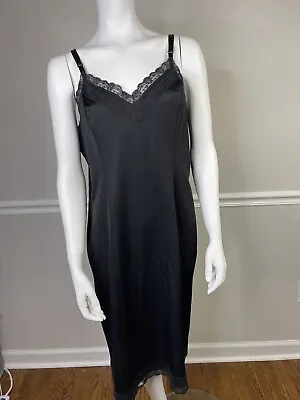 Vintage Shadowline Full Slip Black Nylon And Lace Size 44” Back Sexy Dress • $39.95
