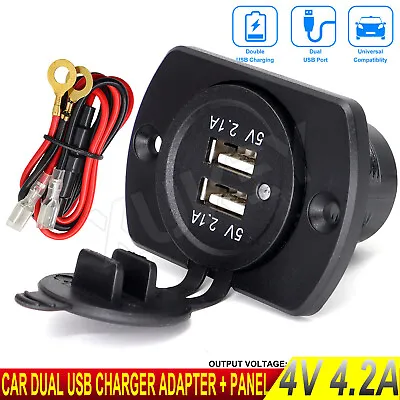 12V 4.2A Car Charger Dual USB 2 Ports Socket Charging Panel Power Adapter Mount • £7.59