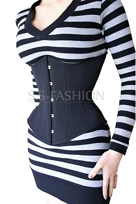 Cotton Corset  Double Steel Boned Corset  Waist Trainer Underbust Black Corset • £20.99